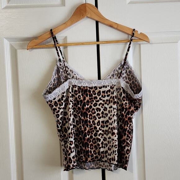 Vintage Wild Love Women's Leopard Print Cropped Tank Top Size Med Lace Coquette - Picture 2 of 8